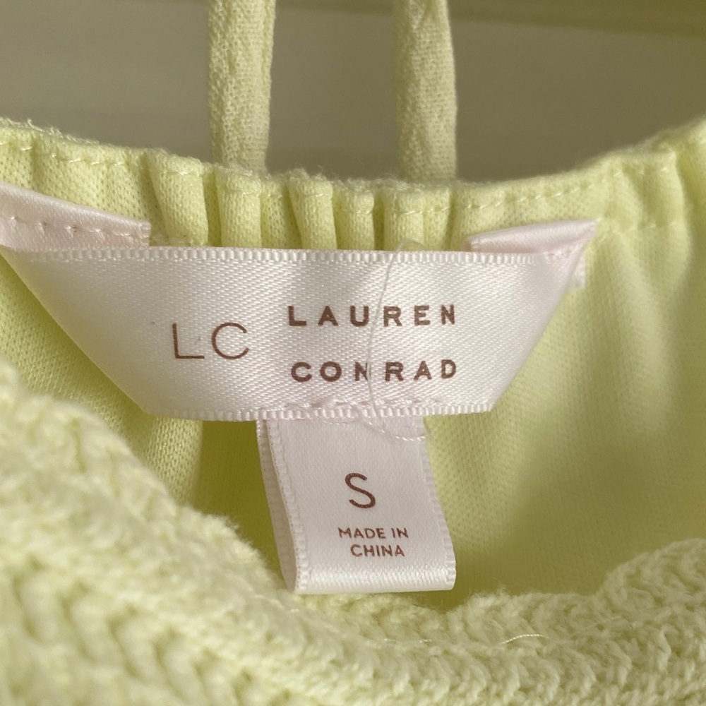 Lined LC Lauren Conrad Pale Yellow Peasant Tunic with Lace - Picture 2 of 9